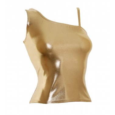 Helen One Shoulder Dance Crop Tops Liquid Foil