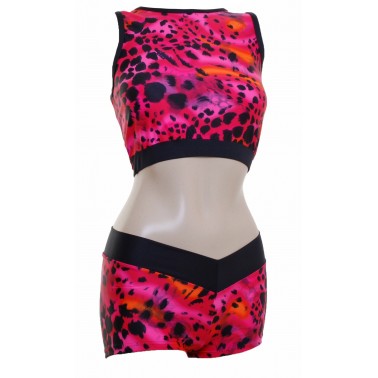 POLE DYNAMIX PINK SNOWCAT SET CROPTOP&HOTPANTS SET (T1a/P2d)