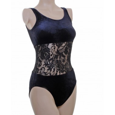 Lacey Sleeveless Dance Leotard Smooth Velvet with Lace Midriff