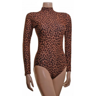 Penny Leopard  long sleeve Polo Dance Leotard