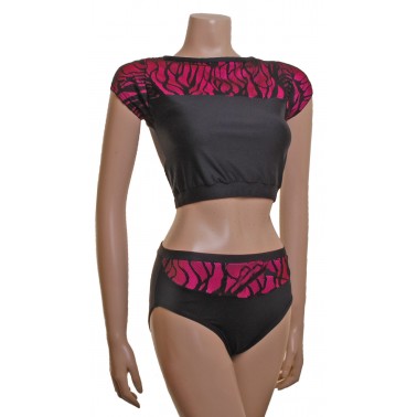 POLE DYNAMIX BLACK MERYL/TOFFEE PINK LYCRA OVERLAID WITH CONTOUR LACE