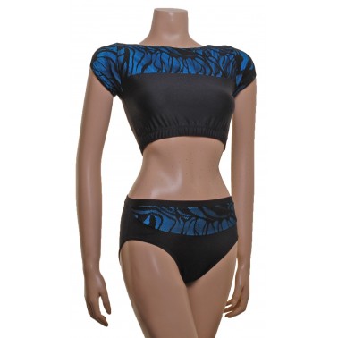 POLE DYNAMIX BLACK MERYL/KINGFISHER LYCRA OVERLAID WITH CONTOUR LACE