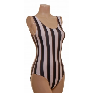 Nicola Sleeveless Dance Leotard Lycra Black/White Stripe