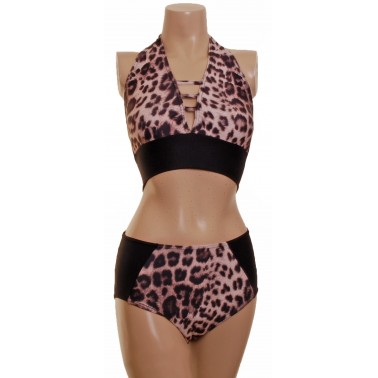 POLE DYNAMIX CLOUDED LEOPARD CROPTOP AND NIX HALTER NECK SET