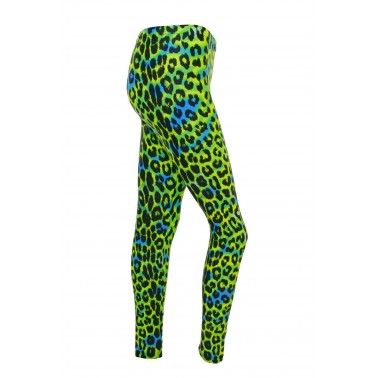 Footless Tights Lycra Green Leopard Print