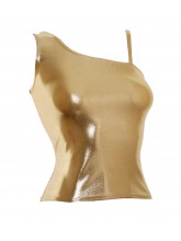 Helen One Shoulder Dance Crop Tops Liquid Foil (DD-HELEN-SHEEN)