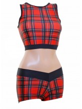 POLE DYNAMIX RED TARTAN CROP TOP&HOTPANTS - (#T1d/P2c) (DD-POLE DYNAMIX RED TARTAN)