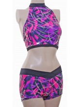 POLE DYNAMIX PURPLE/PINK SILVER METALIC HALTER NECK CROPTOP&NIX (#t4a/p2b) (DD-POLE PURPLE PINK METALIC CROPTOPNIX)