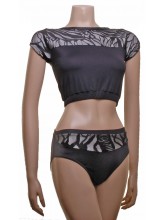 POLE DYNAMIX BLACK MERYL/SILVER LYCRA OVERLAID WITH CONTOUR LACE (POLE DYNAMIX BLACK MERYL/LACE/SILVER)