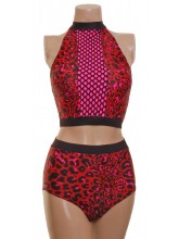 POLE DYNAMIX RED LEOPARD PRINT LINED SET (DD-POLE DYNAMIX BLAC LINED NECK TIE CROPTOPHOTPANTSCOPY LEOPARD PRINTPY)