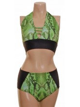 POLE DYNAMIX GREEN SNAKE HALTER NECK SET (DD-POLE DYNAMIX BLAC LINED NECK TIE CROPTOPHOTPANTSCOPY LEOPARD PRINTPYCOPY)