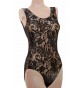 NICOLA  LEOTARD CARAMEL LYCRA OVERLAID WITH BLACK LACE