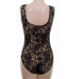 NICOLA  LEOTARD CARAMEL LYCRA OVERLAID WITH BLACK LACE